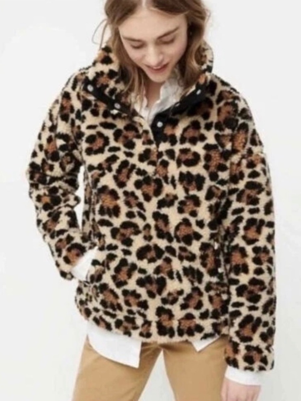 J. Crew Womens Vintage Fleece Leopard Pullover